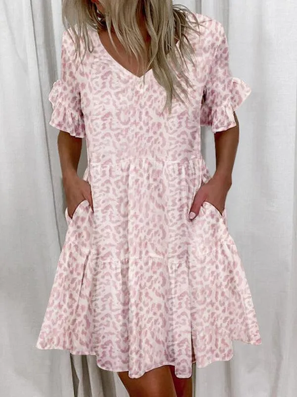 Effortless Chic V-neck Ruffle Pocket Dress for Stylish Comfort
