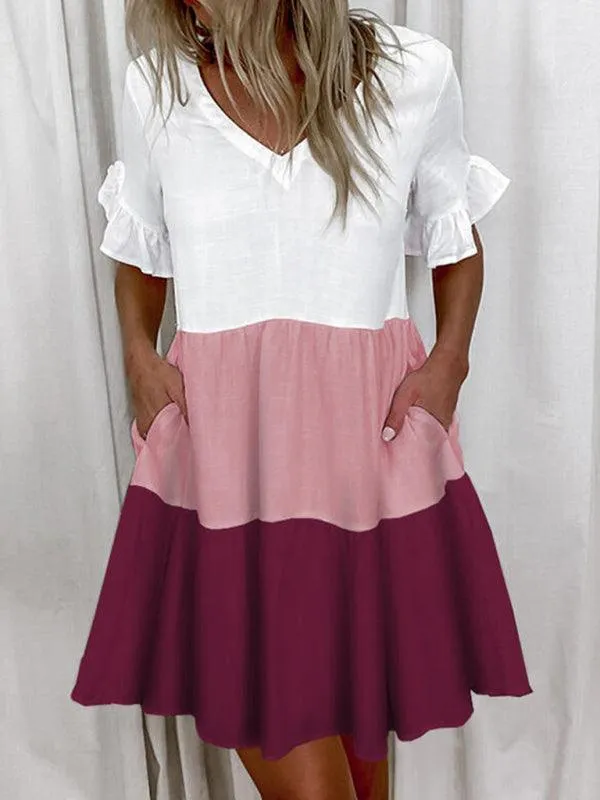 Effortless Chic V-neck Ruffle Pocket Dress for Stylish Comfort