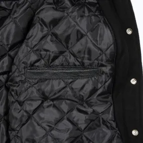 Spine Spark Red Wool Varsity Jacket Black Leather Sleeves