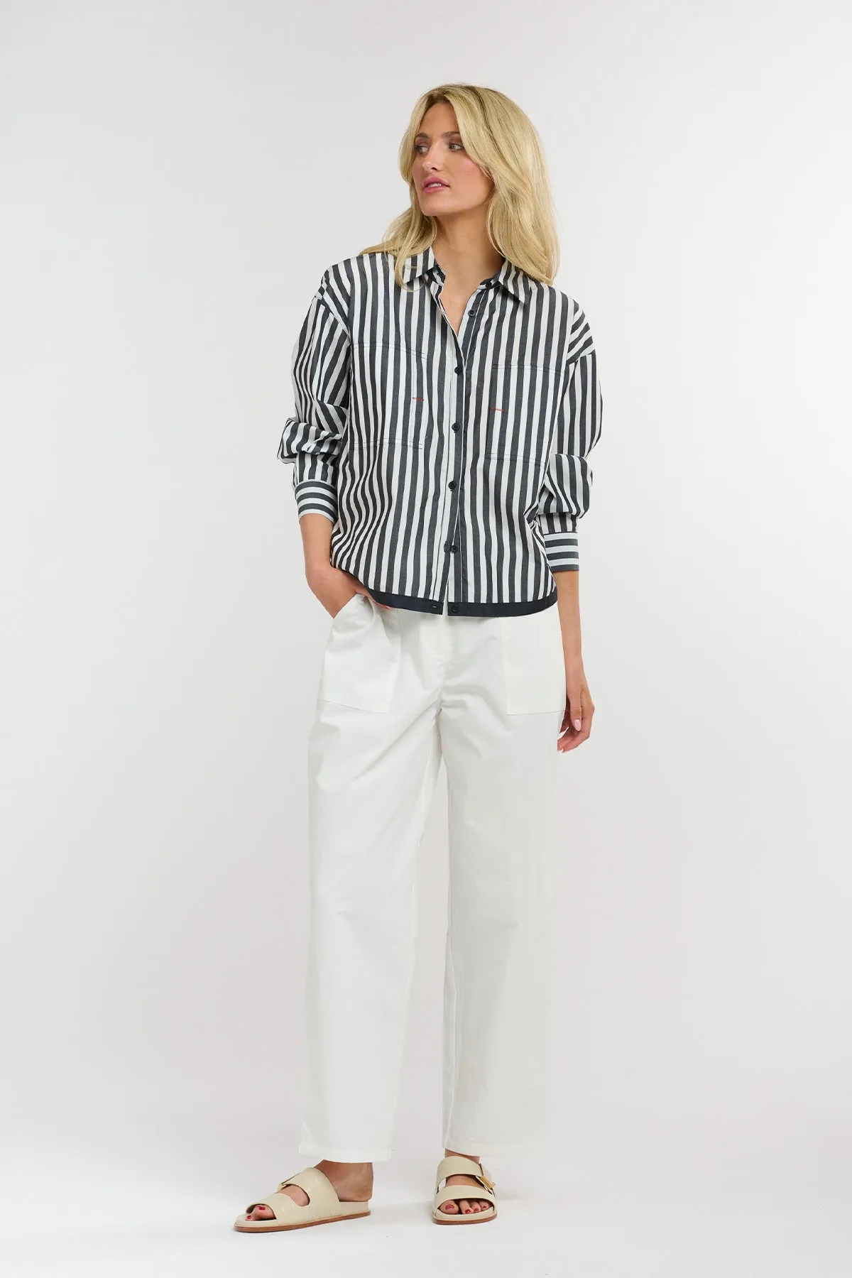 Sydney Stripe Shirt White & Navy